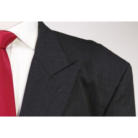Custom Tailored Solid Charcoal Gray 1-Btn Peak Lapel Wool Suit Athletic 50S - Picture 4 of 10